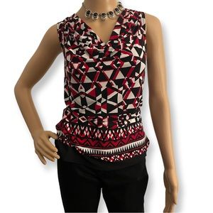 Calvin Klein Red and Black Geometric Scoop Neck Tank Medium